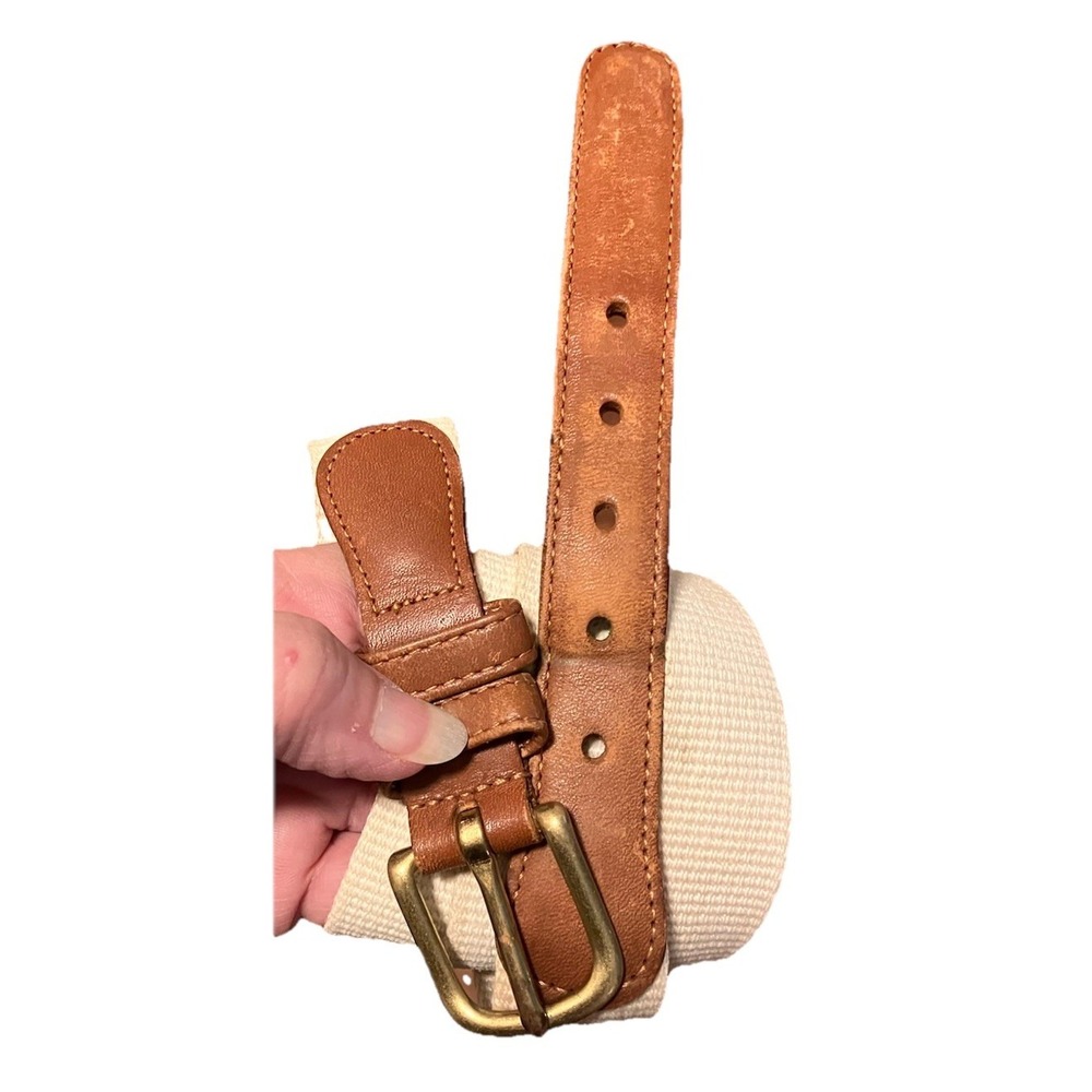 Coach Belt Beige Linen Leather Brass Buckle Sz 36 Surcingle‎ Style 3815